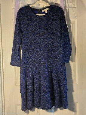 MICHAEL Michael Kor Black/Twilight Blue Tiered Long-Sleeve Dress